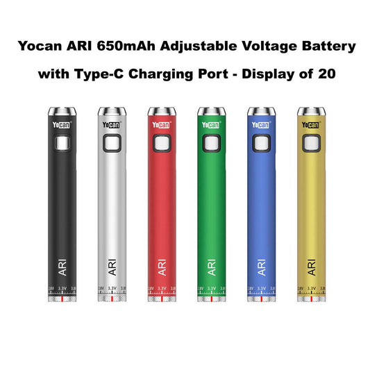 Yocan ARI 650mAh Adjustable Voltage 510 Battery with Type-C Charging Port